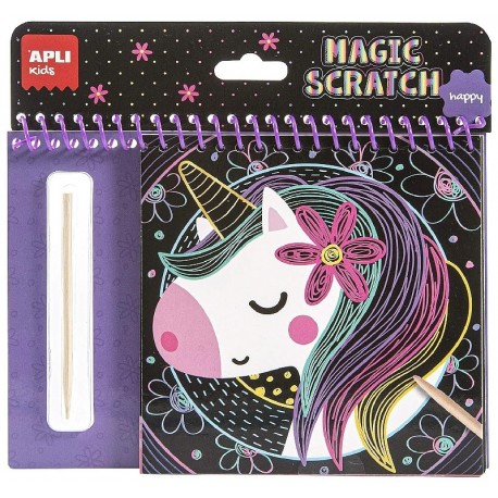BLOC 8 CARTES A GRATTER 14X14CM LICORNES - MAGIC SCRATCH HAPPY - APLI KIDS-8410782171508-Lilojouets-Questembert-Muzillac-Morbiha