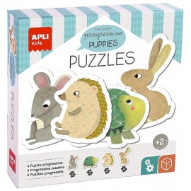 COFFRET 4 PUZZLES PROGRESSIFS 3 A 5 PIECES - BEBES ANIMAUX - APLI KIDS