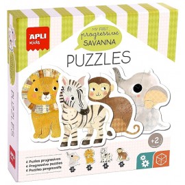 COFFRET 4 PUZZLES PROGRESSIFS 3 A 5 PIECES - LA SAVANE - APLI KIDS