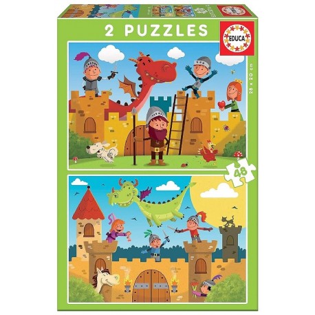 PUZZLES DRAGONS ET CHEVALIERS 2X48 PIECES 28X20CM - EDUCA-8412668171510-Lilojouets-Questembert-Muzillac-Morbihan