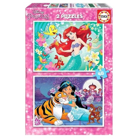 PUZZLES ARIEL ET JASMINE DISNEY 2X48 PIECES 28X20CM - EDUCA-8412668182134-Lilojouets-Questembert-Muzillac-Morbihan