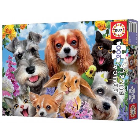 PUZZLE SELFIE D'ANIMAUX CHATS CHIENS LAPINS 200 PIECES 40X28CM - EDUCA-8412668192935-Lilojouets-Questembert-Muzillac-Morbihan