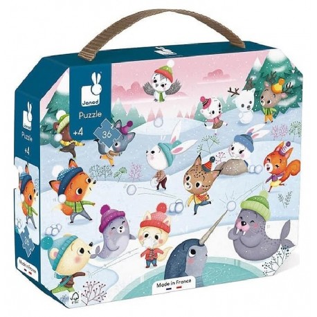 VALISETTE PUZZLE BATAILLE BOULES DE NEIGE 36 PIECES 50X40CM AVEC POSTER - JANOD-3700217326470-Lilojouets-Questembert-Muzillac-Mo