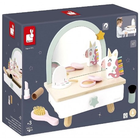 COIFFEUSE DE TABLE LICORNE EN BOIS - JANOD-3700217364632-Lilojouets-Questembert-Muzillac-Morbihan