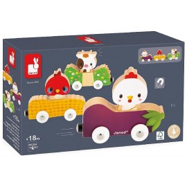 PACK ANIMAUX ET 3 VOITURES MAGNETIQUES EN BOIS LA FERME - JANOD-3700217333164-Lilojouets-Questembert-Muzillac-Morbihan