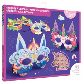 POCHETTE MASQUES A DECORER LICORNES ET 150 STRASS - AUZOU CREATIF-9791039554657-Lilojouets-Questembert-Muzillac-Morbihan