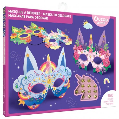 POCHETTE MASQUES A DECORER LICORNES ET 150 STRASS - AUZOU CREATIF-9791039554657-Lilojouets-Questembert-Muzillac-Morbihan