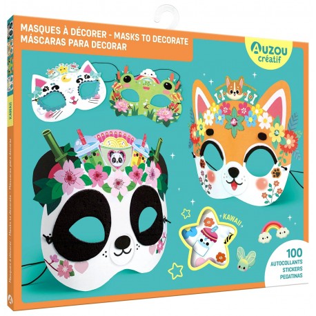 POCHETTE MASQUES A DECORER KAWAII ET 100 STICKERS - AUZOU CREATIF-9791039555388-Lilojouets-Questembert-Muzillac-Morbihan