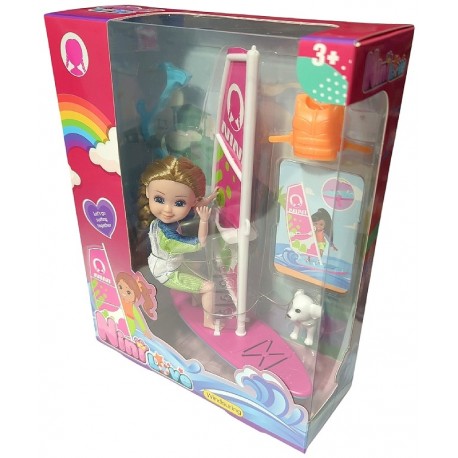 POUPEE NINI LOVE ARTICULÉE 16CM AVEC PLANCHE A VOILE ET ACCESSOIRES-3437012611240-Lilojouets-Questembert-Muzillac-Morbihan