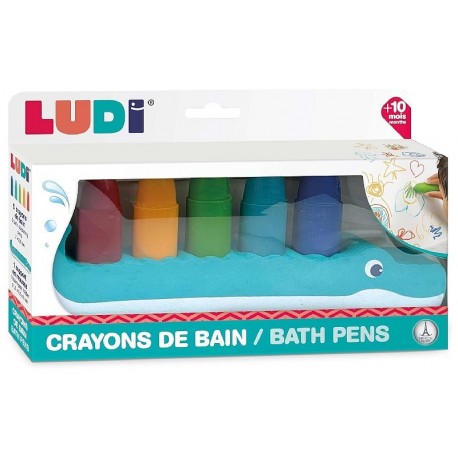 PACK 5 CRAYONS DE BAIN AVEC SUPPORT CROCODILE - LUDI-3550833400807-Lilojouets-Questembert-Muzillac-Morbihan