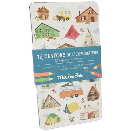BOITE MÉTAL 12 CRAYONS MULTICOLORES - L'EXPLORATEUR MOULIN ROTY-3575677124450-Lilojouets-Questembert-Muzillac-Morbihan