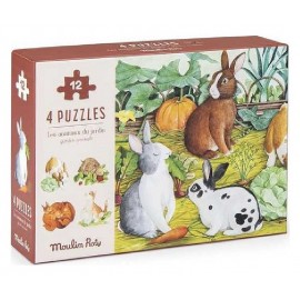 PUZZLES ANIMAUX DU JARDIN 4X12 PIECES AVEC POSTERS - MOULIN ROTY-3575677124498-Lilojouets-Questembert-Muzillac-Morbihan