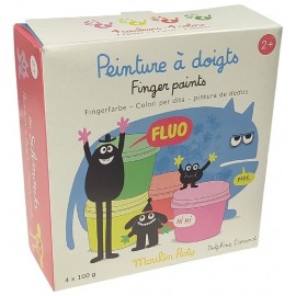 PACK PEINTURE A DOIGTS 4X100GR COULEURS FLUOS - LES  SCHMOUKS - MOULIN ROTY-3575677166108-Lilojouets-Questembert-Muzillac-Morbih