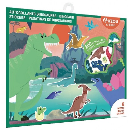 POCHETTE AUTOCOLLANTS DINOSAURES AVEC 6 DÉCORS - AUZOU CREATIF-9791039531801-Lilojouets-Questembert-Muzillac-Morbihan