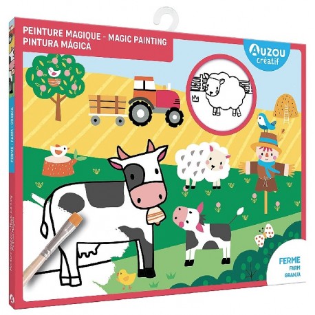 POCHETTE 6 TABLEAUX PEINTURE MAGIQUE LA FERME AVEC PINCEAU - AUZOU CREATIF-9791039536363-Lilojouets-Questembert-Muzillac-Morbiha