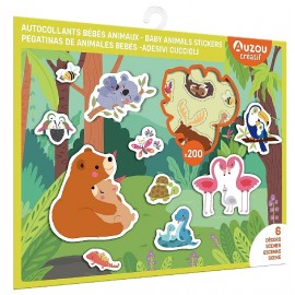 POCHETTE AUTOCOLLANTS BÉBÉS ANIMAUX AVEC 6 DÉCORS - AUZOU CREATIF-9791039577342-Lilojouets-Questembert-Muzillac-Morbihan