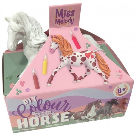 CHEVAL A PEINDRE 14CM AVEC PALETTE PEINTURE 6 COULEURS ET PINCEAU - MISS MELODY-4010070637392-Lilojouets-Questembert-Muzillac-Mo