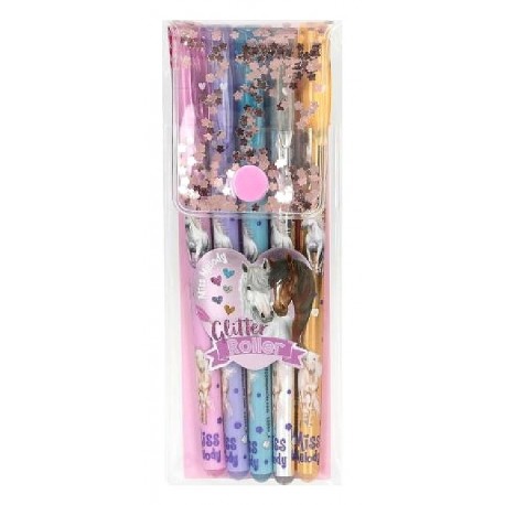 POCHETTE 5 STYLOS BILLE GLITTER ROLLER GEL PAILLETÉ - MISS MELODY - DEPESCHE-4010070699529-Lilojouets-Questembert-Muzillac-Morbi