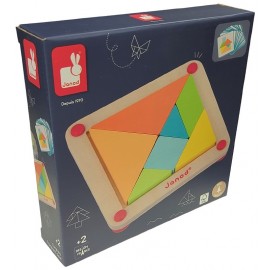 PLATEAU TANGRAM AVEC 7 PIÈCES EN BOIS ET 25 CARTES - JANOD-3700217350703-Lilojouets-Questembert-Muzillac-Morbihan