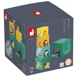 PYRAMIDE CUBES CARTONS ET ANIMAUX EN BOIS - 10 PIÈCES  - GAMME TROPIK JANOD-3700217382827-Lilojouets-Questembert-Muzillac-Morbih