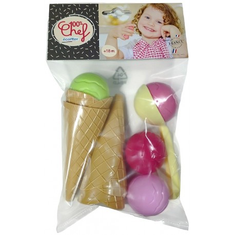 SACHET 4 CORNETS DE GLACE EN PLASTIQUE POUR DINETTE - A PARTIR DE 18 MOIS-3280250001751-Lilojouets-Questembert-Muzillac-Morbihan