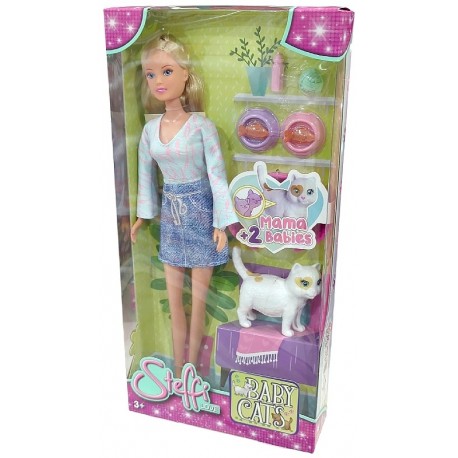 POUPÉE STEFFI 29CM AVEC CHAT ET BÉBÉS CHATONS ET ACCESSOIRES-4006592086954-Lilojouets-Questembert-Muzillac-Morbihan