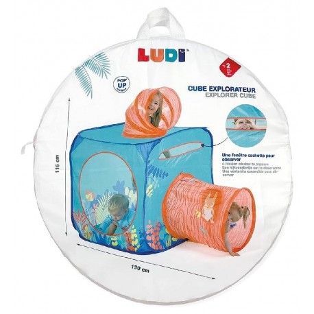 CABANE CUBE EXPLORATEUR POP-UP 80X80X80CM PLIABLE INTÉRIEUR EXTÉRIEUR - LUDI-3550833901137-Lilojouets-Questembert-Muzillac-Morbi
