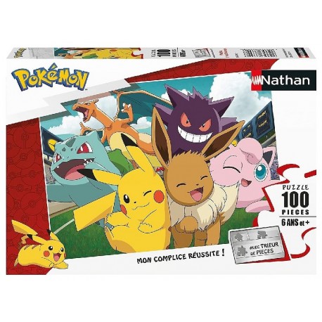 PUZZLE PIKACHU ET LES POKEMON 100 PIÈCES 49X36CM AVEC TRIEUR - NATHAN-4005556867745-Lilojouets-Questembert-Muzillac-Morbihan