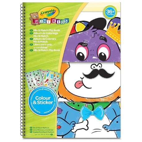 CAHIER DE COLORIAGE FLIP BOOK MIX&MATCH AVEC STICKERS - CRAYOLA MINIKIDS-0071662115272-Lilojouets-Questembert-Muzillac-Morbihan