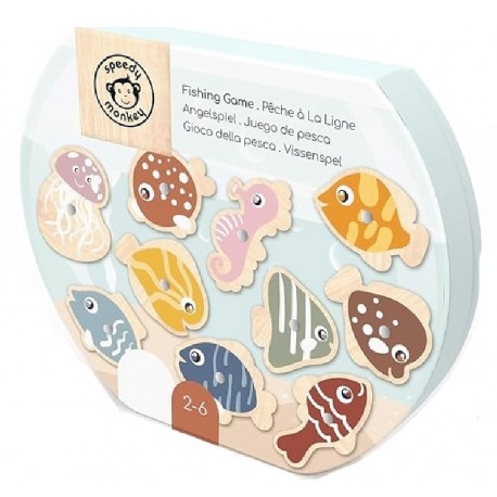 JEU DE PÊCHE A LA LIGNE AVEC 10 POISSONS EN BOIS AIMANTÉS - SPEEDY MONKEY-0850047013231-Lilojouets-Questembert-Muzillac-Morbihan