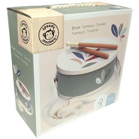 TAMBOUR 18CM ET 2 BAGUETTES EN BOIS - POUR LES 2-6 ANS - SPEEDY MONKEY-0850047013651-Lilojouets-Questembert-Muzillac-Morbihan