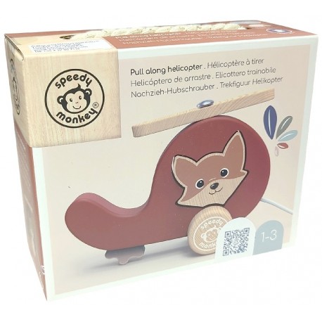 HÉLICOPTÈRE EN BOIS A TIRER 14X11CM - A PARTIR DE 12 MOIS - SPEEDY MONKEY-0850047013781-Lilojouets-Questembert-Muzillac-Morbihan