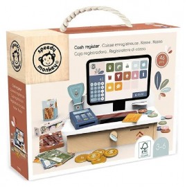 CAISSE ENREGISTREUSE EN BOIS 20X14X26CM 46 PIÈCES - DÈS 3 ANS - SPEEDY MONKEY-0850047013958-Lilojouets-Questembert-Muzillac-Morb