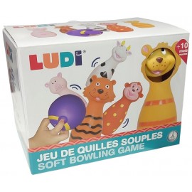 JEU DE QUILLES SOUPLES ANIMAUX - 5 QUILLES 14CM AVEC BALLE - DÈS 10 MOIS - LUDI-3550839934559-Lilojouets-Questembert-Muzillac-Mo