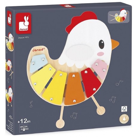 XYLO POULETTE - XYLOPHONE PLATEAU 23X23X4CM - DÈS 12 MOIS - JANOD-3700217333355-Lilojouets-Questembert-Muzillac-Morbihan