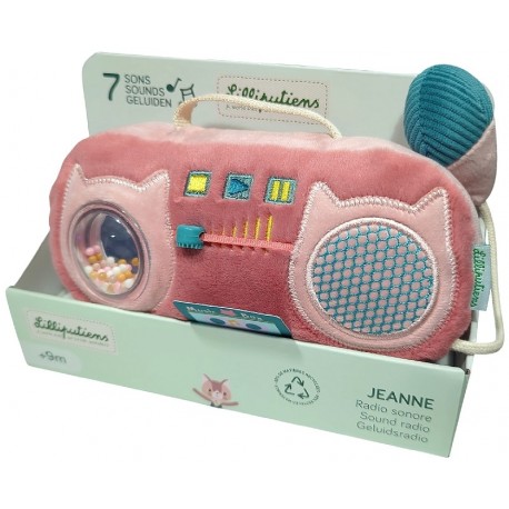 RADIO SONORE EN TISSU ROSE JEANNE LE CHAT AVEC BOITIER MUSICAL - LILLIPUTIENS-5414834837001-Lilojouets-Questembert-Muzillac-Morb