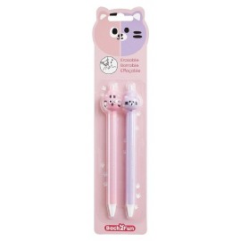 PACK 2 STYLOS TIGRE ROSE ET CHAT VIOLET - ÉCRITURE BLEUE GEL EFFAÇABLE - -8422593119891-Lilojouets-Questembert-Muzillac-Morbihan