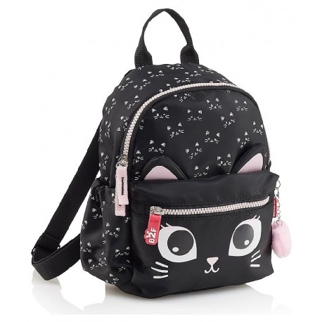 PETIT SAC A DOS NOIR CHAT 26X20X9CM - 2 COMPARTIMENTS - BACK2FUN-8422593193648-Lilojouets-Questembert-Muzillac-Morbihan