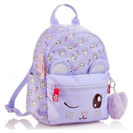 PETIT SAC A DOS MAUVE LAPIN 26X20X9CM - 2 COMPARTIMENTS - BACK2FUN-8422593194676-Lilojouets-Questembert-Muzillac-Morbihan
