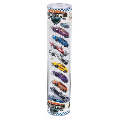 TUBE 10 VOITURES EN MÉTAL 7CM AVEC 7 PANNEAUX DE SIGNALISATION-3437012328070-Lilojouets-Questembert-Muzillac-Morbihan
