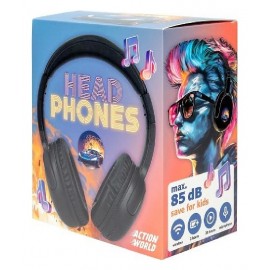 CASQUE AUDIO NOIR BLUETOOTH RECHARGEABLE - ACTION WORLD DEPESCHE-4010070711986-Lilojouets-Questembert-Muzillac-Morbihan