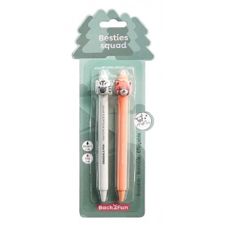 PACK 2 STYLOS ZÈBRE ET RENARD - ÉCRITURE NOIRE ET ROUGE GEL EFFAÇABLE-8422593120460-Lilojouets-Questembert-Muzillac-Morbihan
