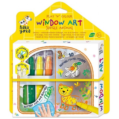 PACK PEINTURE POUR VITRE 4 COULEURS CIRE D'ABEILLE - WINDOW ART JUNGLE DÈS 3 ANS-6920773331658-Lilojouets-Questembert-Muzillac-M