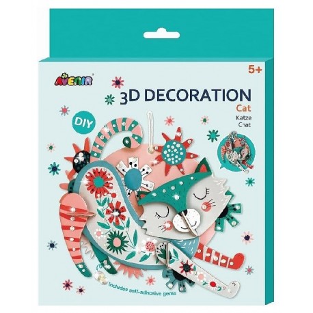 POCHETTE CRÉATIVE DÉCORATION MURALE 3D CHAT 20X22CM - DÈS 5 ANS-6920773350703-Lilojouets-Questembert-Muzillac-Morbihan