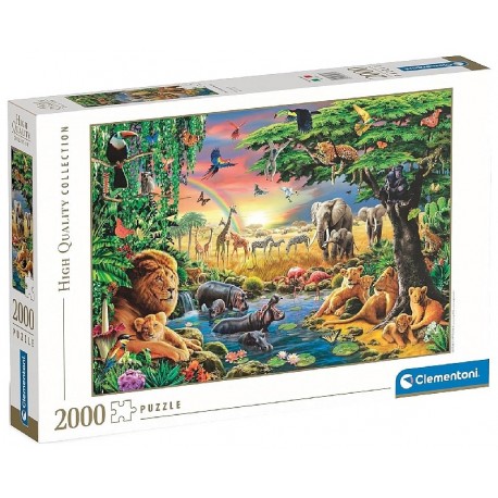 PUZZLE RASSEMBLEMENT ANIMAUX SAUVAGES AFRICAINS 98X67CM - CLEMENTONI-8005125320813-Lilojouets-Questembert-Muzillac-Morbihan