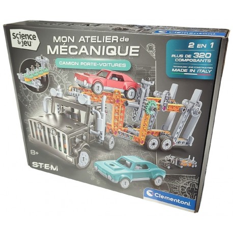 COFFRET CAMION PORTE-VOITURE - MON ATELIER DE MÉCANIQUE - SCIENCE&JEU CLEMENTONI-8005125530106-Lilojouets-Questembert-Muzillac-M