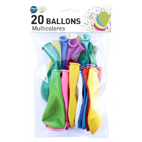 SACHET 20 BALLONS MULTICOLORES 25CM EN LATEX A GONFLER - FABRIQUÉ EN FRANCE-3457000000368-Lilojouets-Questembert-Muzillac-Morbih