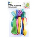 SACHET 20 BALLONS MULTICOLORES 25CM EN LATEX A GONFLER - FABRIQUÉ EN FRANCE