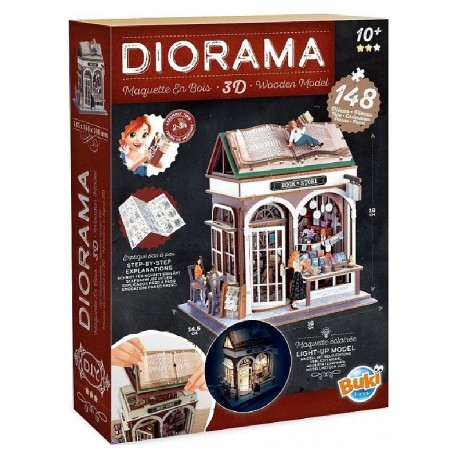 DIORAMA LA LIBRAIRIE - MAQUETTE EN BOIS 148 PIÈCES AVEC MODULE LUMINEUX-3700802106715-Lilojouets-Questembert-Muzillac-Morbihan