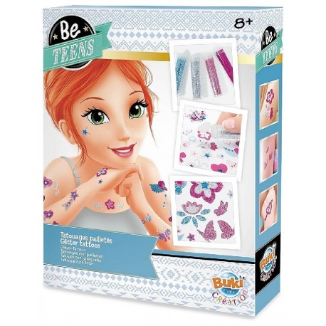 KIT CRÉATIF TATOUAGES PAILLETÉS - DÈS 8 ANS - BE TEENS BUKI-3700802101857-Lilojouets-Questembert-Muzillac-Morbihan